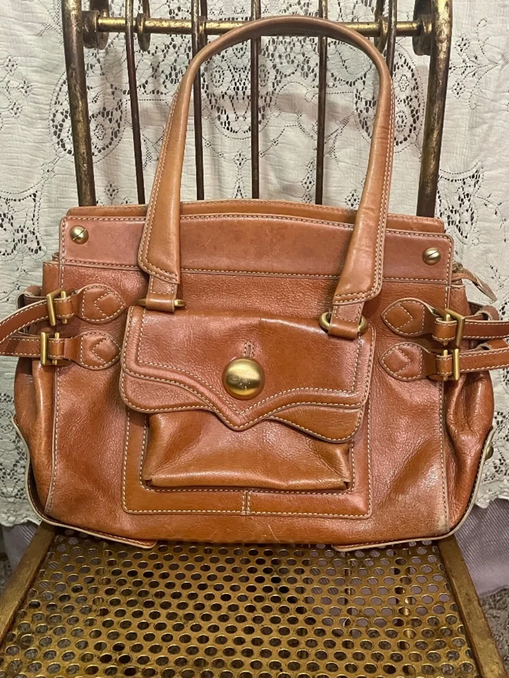 Maxx New York: cognac brown leather satchel